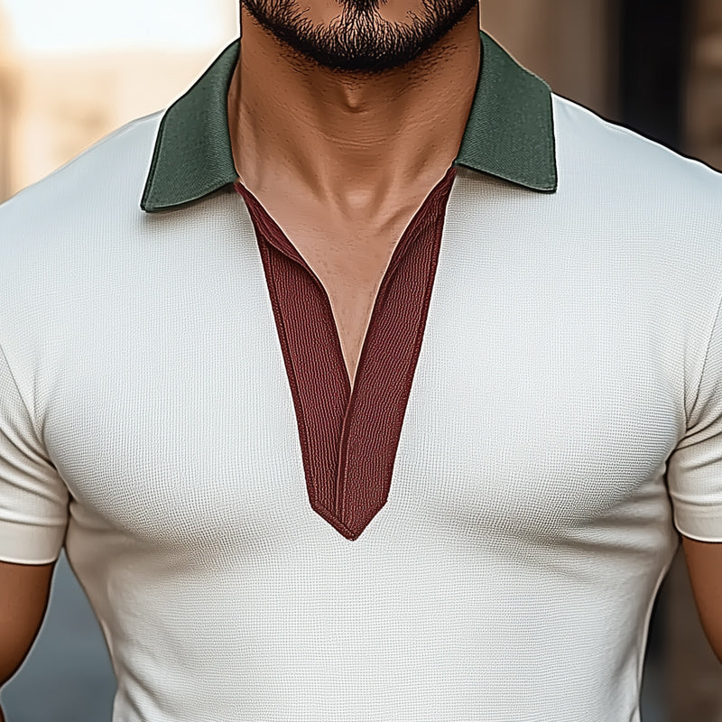 Men's Summer Basic Colorblock V-neck Short-sleeved T-shirt MTA1065D5U