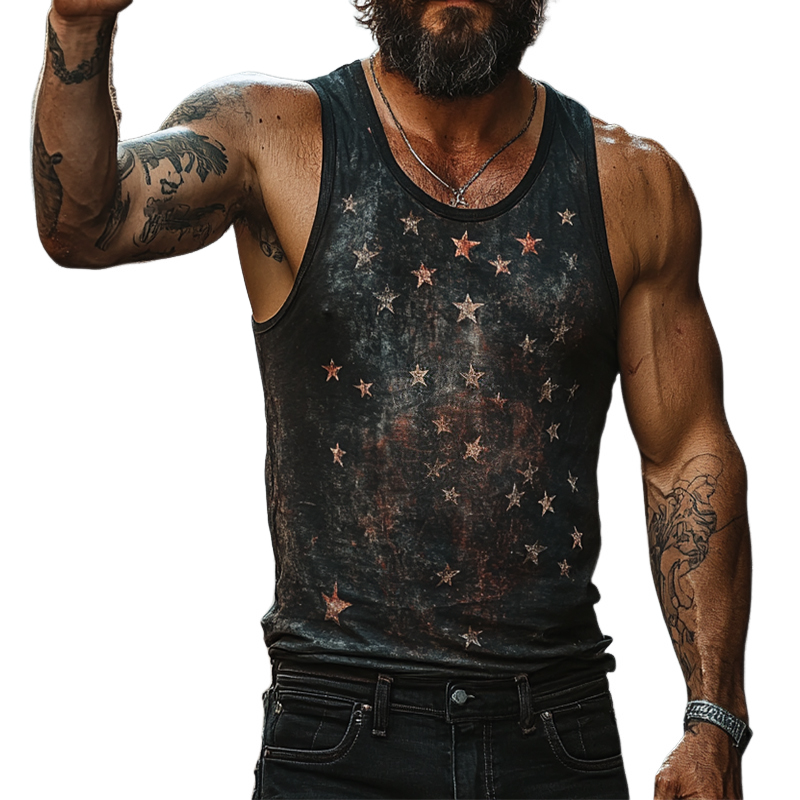 Men's Retro Casual Star Universe Crew Neck Tank Top MTA1073D3TO