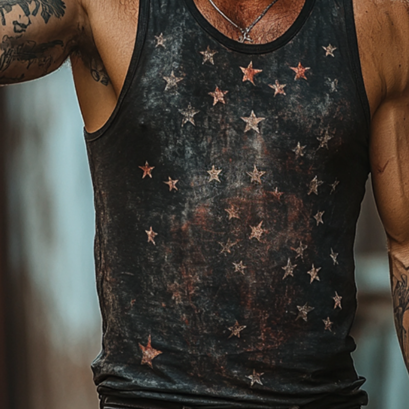 Men's Retro Casual Star Universe Crew Neck Tank Top MTA1073D3TO