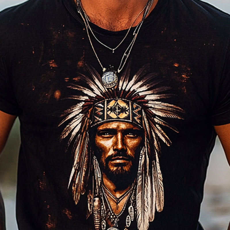 Men's Vintage Aboriginal Printed Round Neck Short Sleeve T-Shirt MTA1107D9X