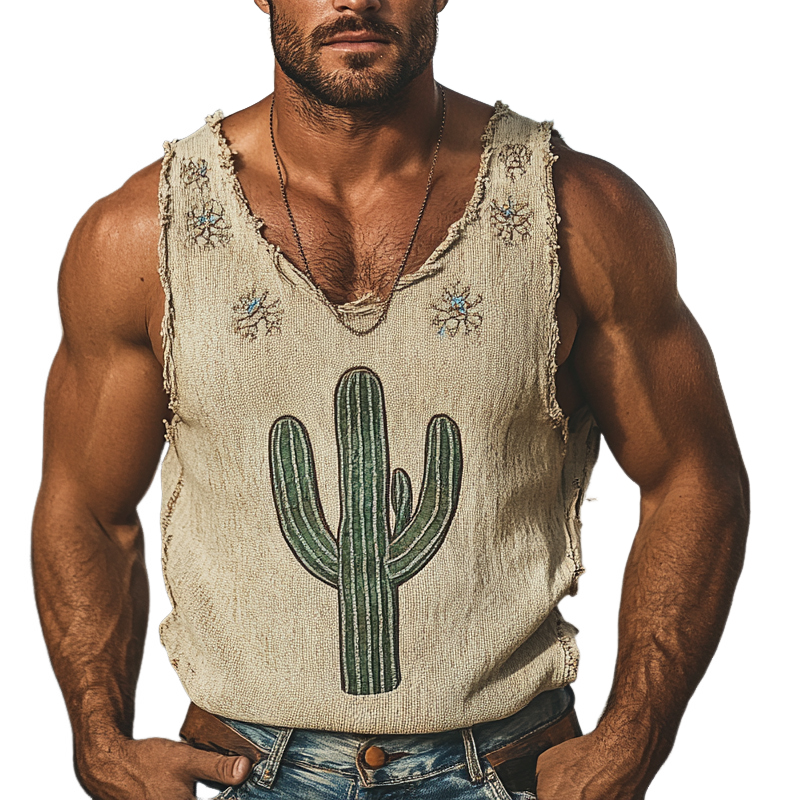 Men's Vintage Cactus Embroidered Tank Top MTA1156D7X