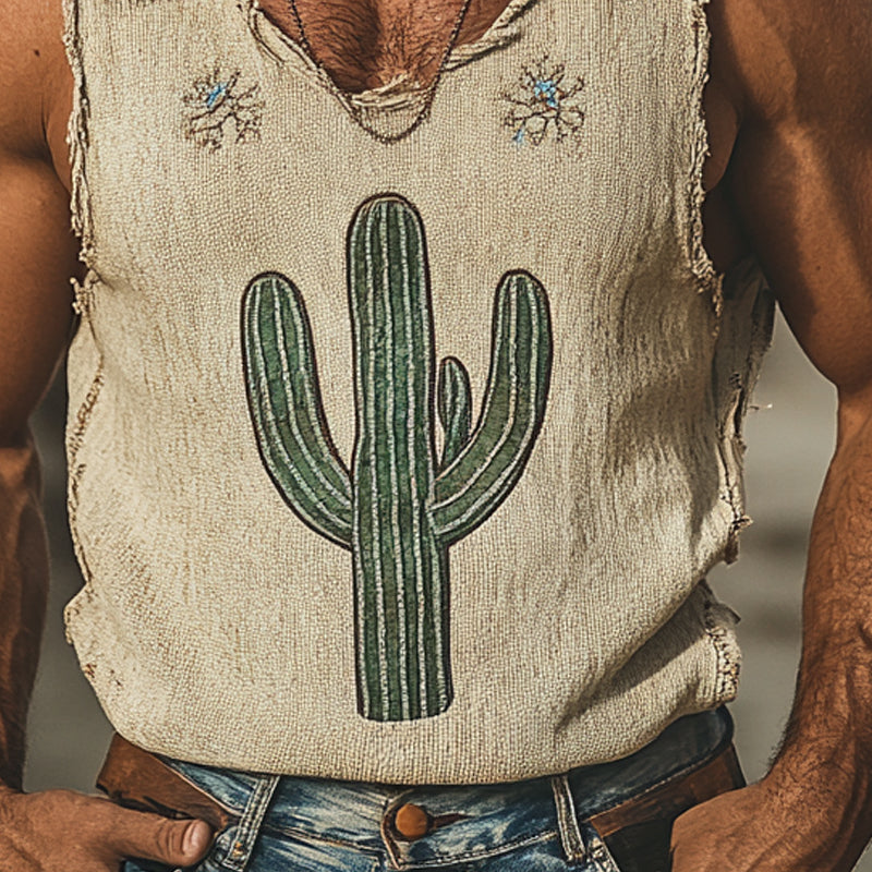 Men's Vintage Cactus Embroidered Tank Top MTA1156D7X