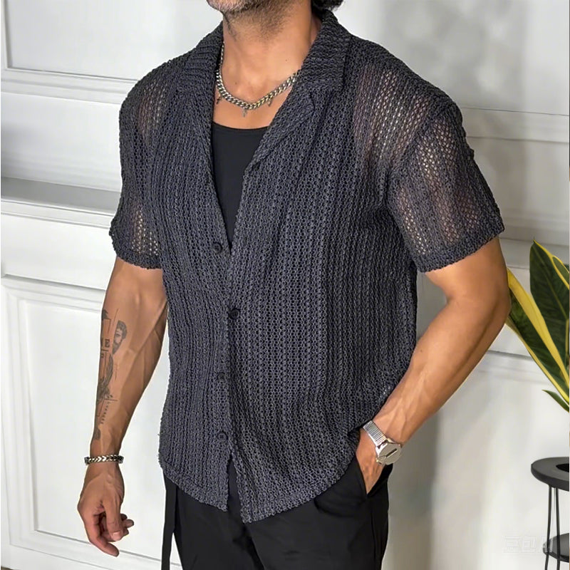 Men's Retro Casual Hollow Lapel Short Sleeve Shirt MTA1110D0TO