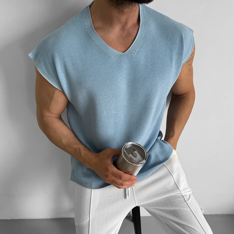 Men's Solid Knit V Neck Sleeveless Sweater T-shirt MTA1190D2Z