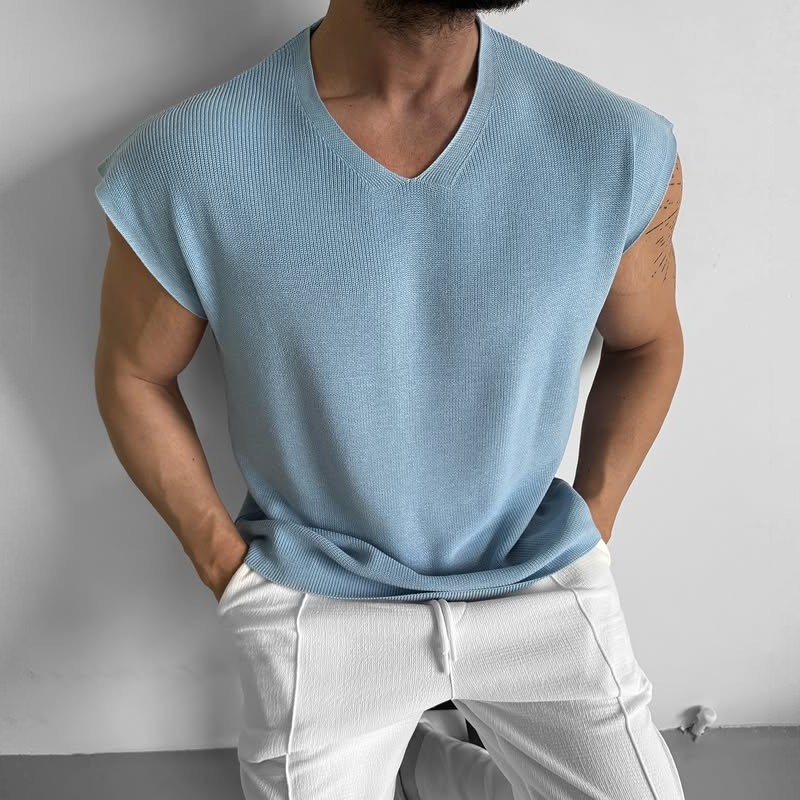 Men's Solid Knit V Neck Sleeveless Sweater T-shirt MTA1190D2Z