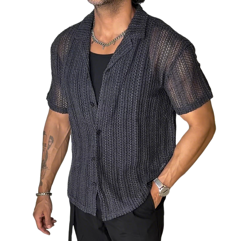 Men's Retro Casual Hollow Lapel Short Sleeve Shirt MTA1110D0TO