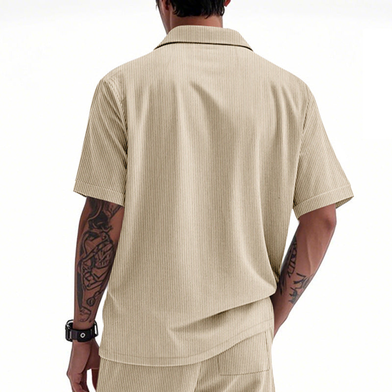 Men's Corduroy Solid Color Multi-Pocket Short Sleeve Shirt MTA1472D7X