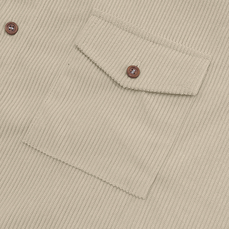 Men's Corduroy Solid Color Multi-Pocket Short Sleeve Shirt MTA1472D7X