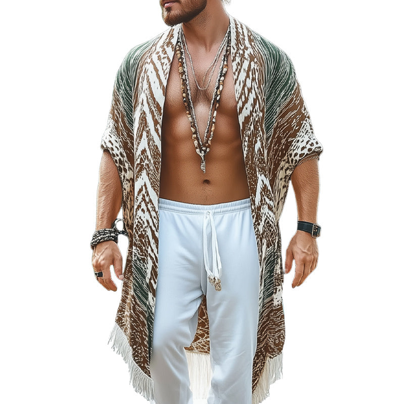 Men's Summer Printed Tassel Knee-Length Casual Shirt MTA1439D6U