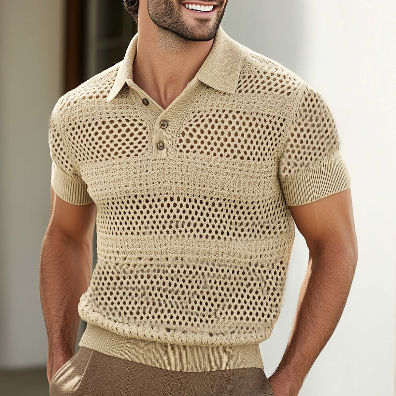 Men's Summer Knitted Breathable Polo Neck Short Sleeve T-Shirt MTA1465D6U