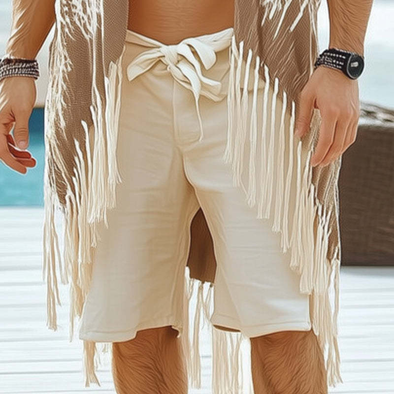 Men's Summer Casual Printed Tassel Knee-Length Shirt MTA1556D2U