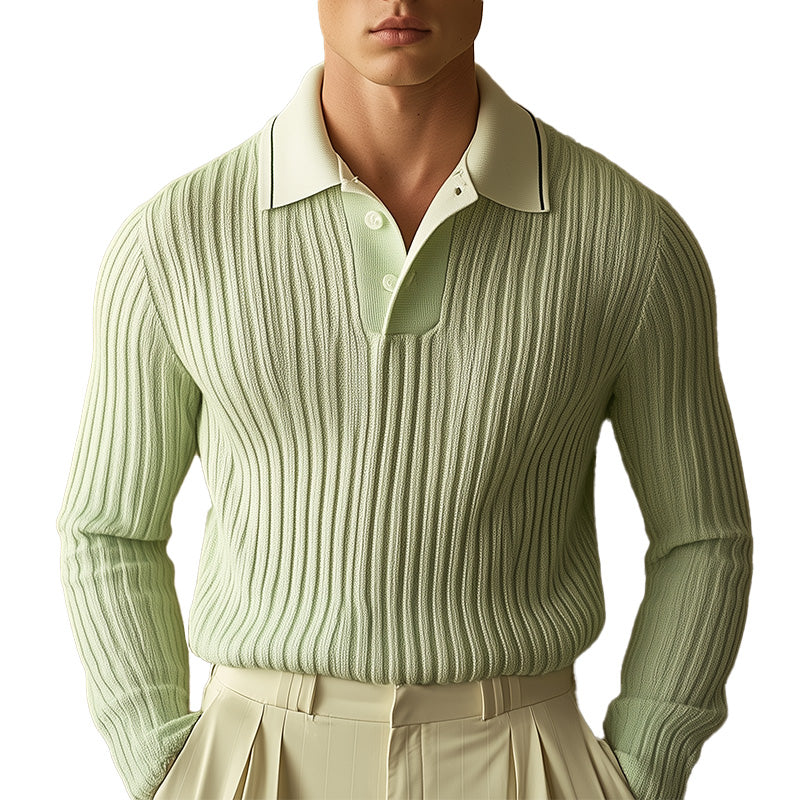 Men's Summer Fashion Woven Comfortable Long Sleeve Polo Shirt MTA1510D8P