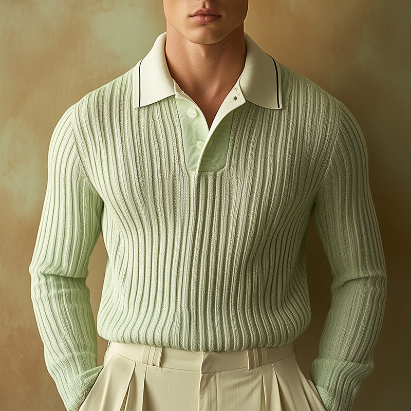 Men's Summer Fashion Woven Comfortable Long Sleeve Polo Shirt MTA1510D8P