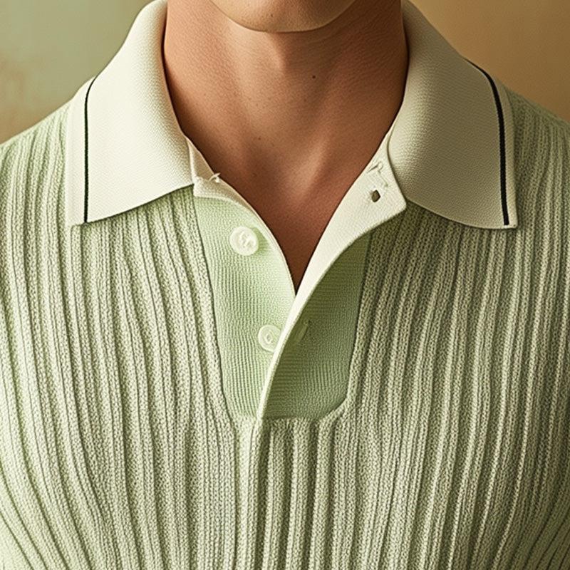 Men's Summer Fashion Woven Comfortable Long Sleeve Polo Shirt MTA1510D8P