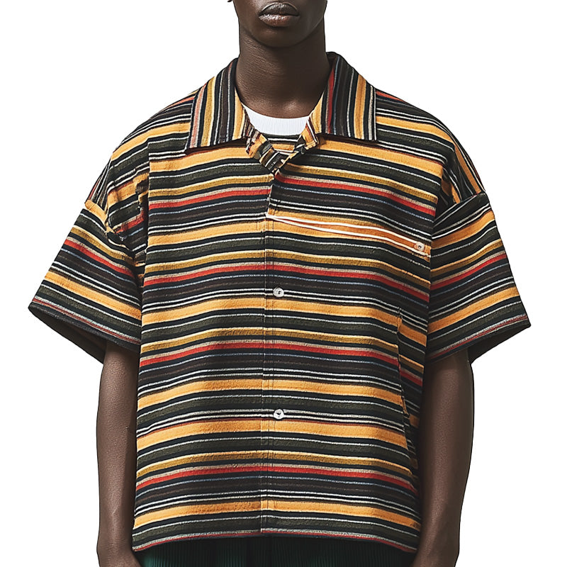 Men's Summer Fashion Striped Print Loose Short Sleeve Shirt MTA1509D5P