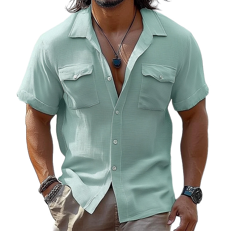 Men's Summer Basic Comfortable Textured Short-Sleeved Shirt MTA1510D2U
