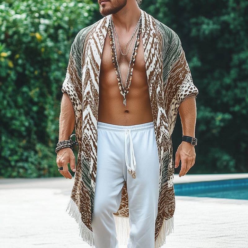 Men's Summer Printed Tassel Knee-Length Casual Shirt MTA1439D6U