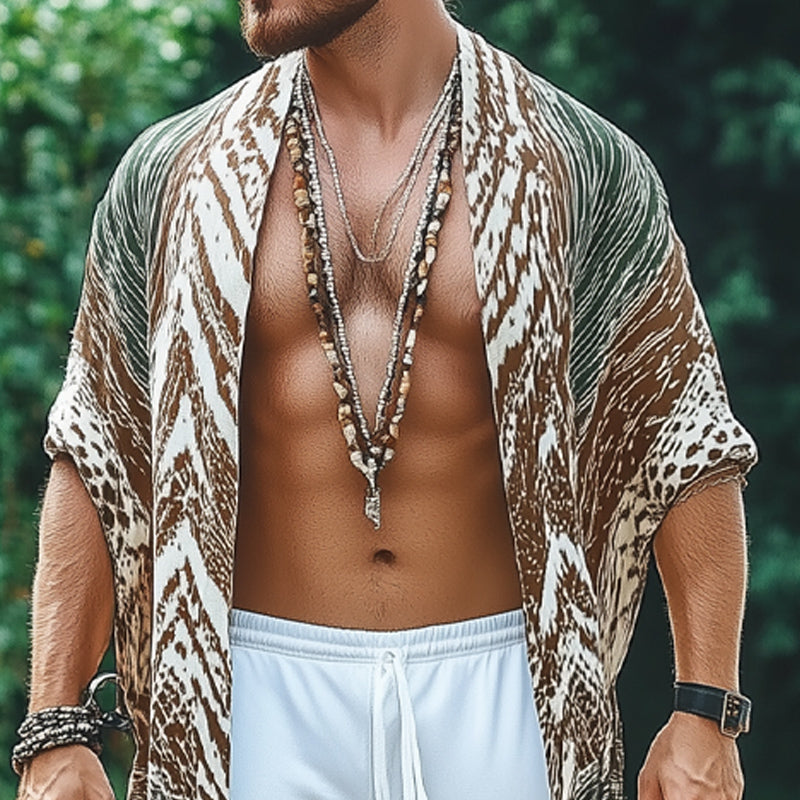Men's Summer Printed Tassel Knee-Length Casual Shirt MTA1439D6U