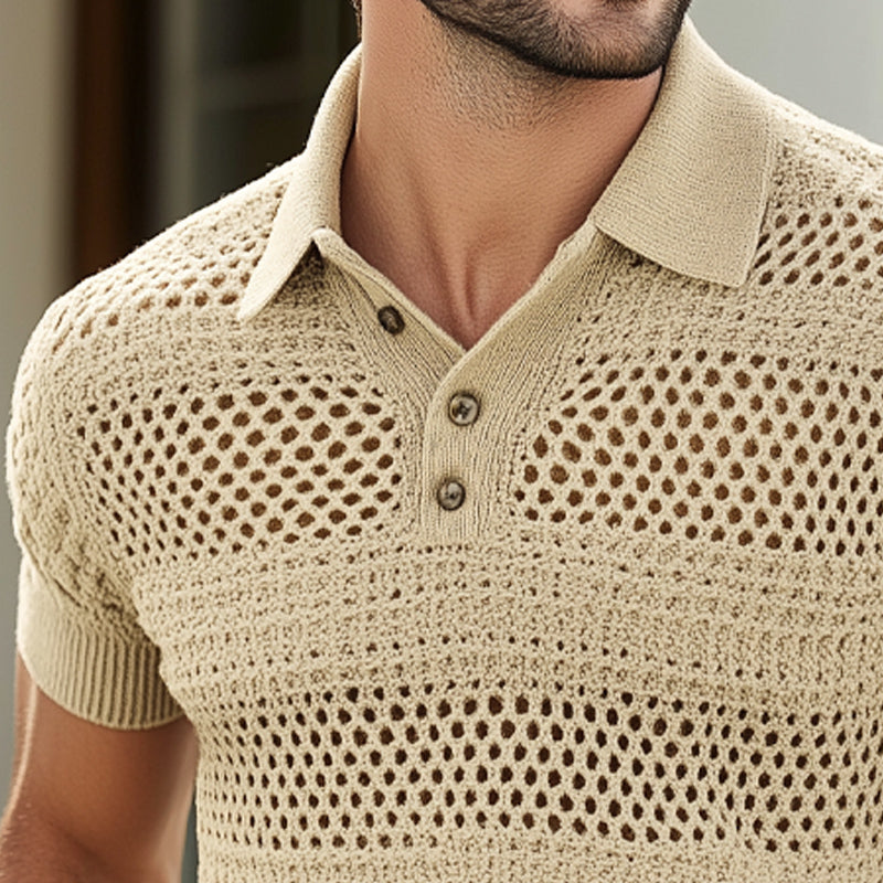 Men's Summer Knitted Breathable Polo Neck Short Sleeve T-Shirt MTA1465D6U