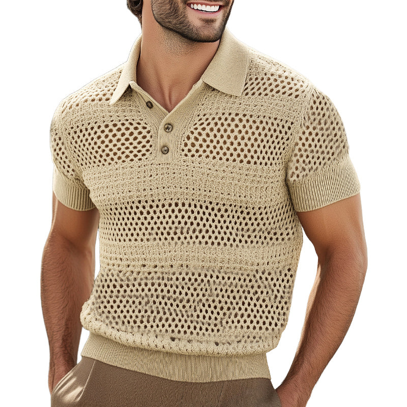 Men's Summer Knitted Breathable Polo Neck Short Sleeve T-Shirt MTA1465D6U