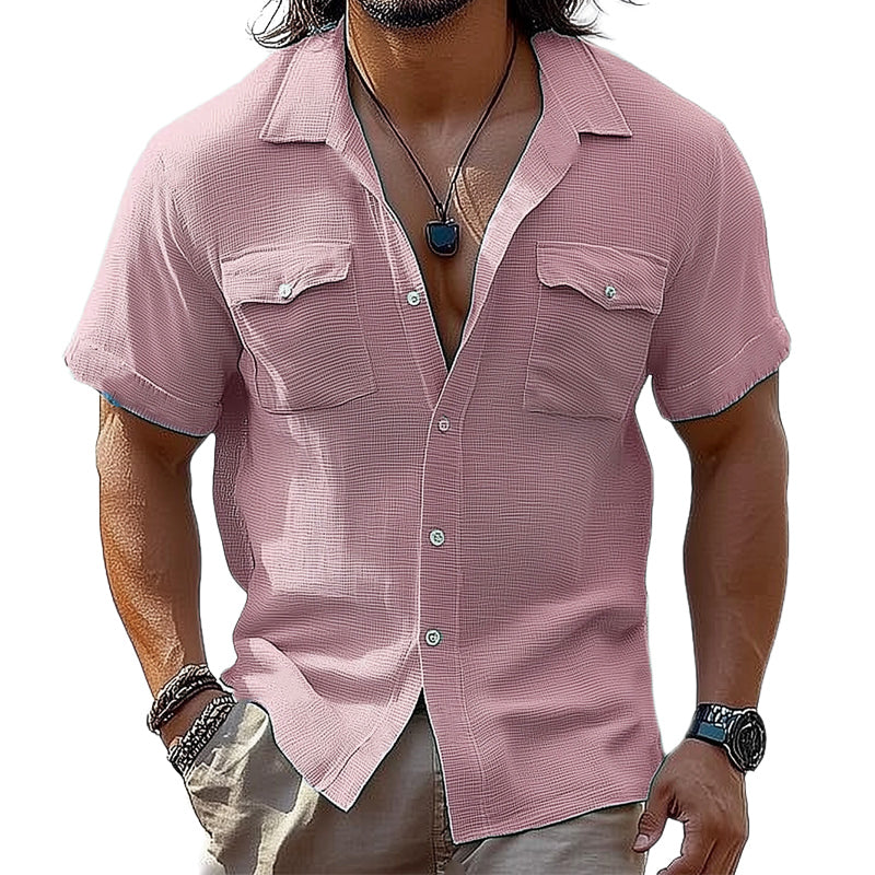 Men's Summer Basic Comfortable Textured Short-Sleeved Shirt MTA1510D2U