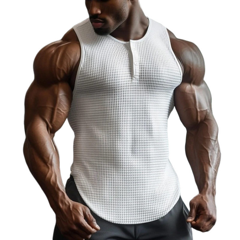 Men's Casual Premium Cotton Waffle Henley Neck Slim Fit Tank Top MTA1544D3M