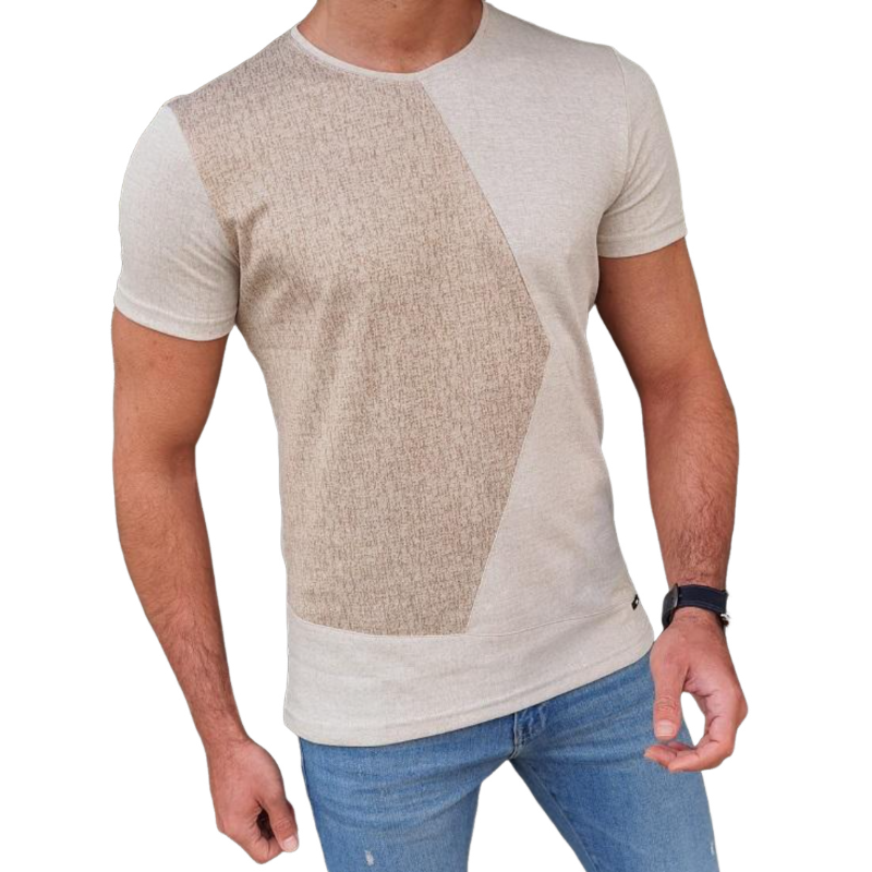 Uformelt myk bomullsfargeblokk for menn med rund hals Slim Fit kortermet T-skjorte MTA1521D1M