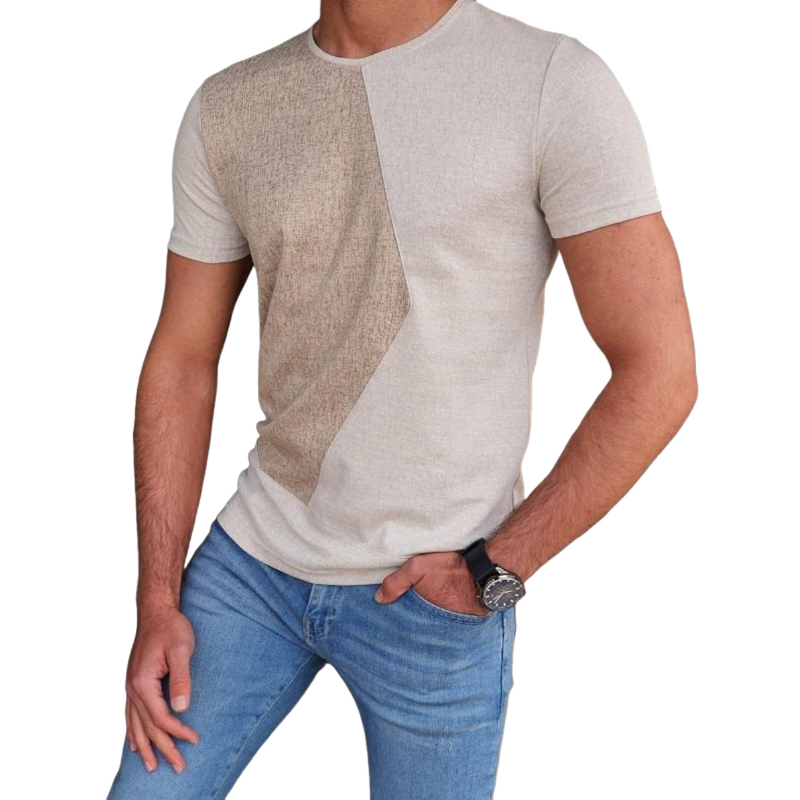 Uformelt myk bomullsfargeblokk for menn med rund hals Slim Fit kortermet T-skjorte MTA1521D1M
