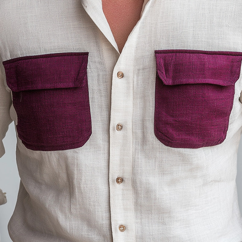 Men's Summer Fashion Contrast Color Patchwork Long Sleeve Shirt MTA1530D0P