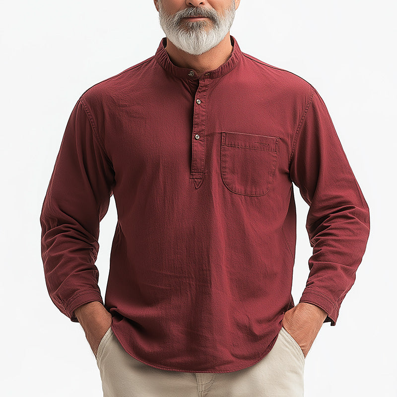 Men's Summer Fashion Solid Color Simple Long Sleeve Henley Shirt MTA1578D4P