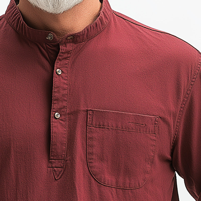 Men's Summer Fashion Solid Color Simple Long Sleeve Henley Shirt MTA1578D4P