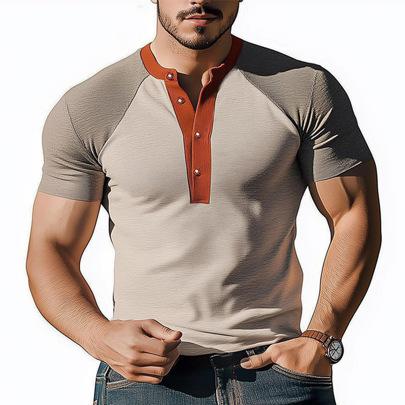 Men's Summer Business Henley Collar Slim Fit Short Sleeve T-Shirt MTA1677D4U