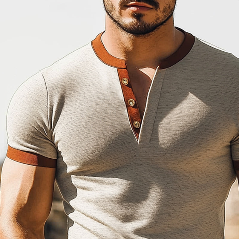 Men's Summer Business V-neck Slim Short Sleeve T-shirt MTA1618D8U