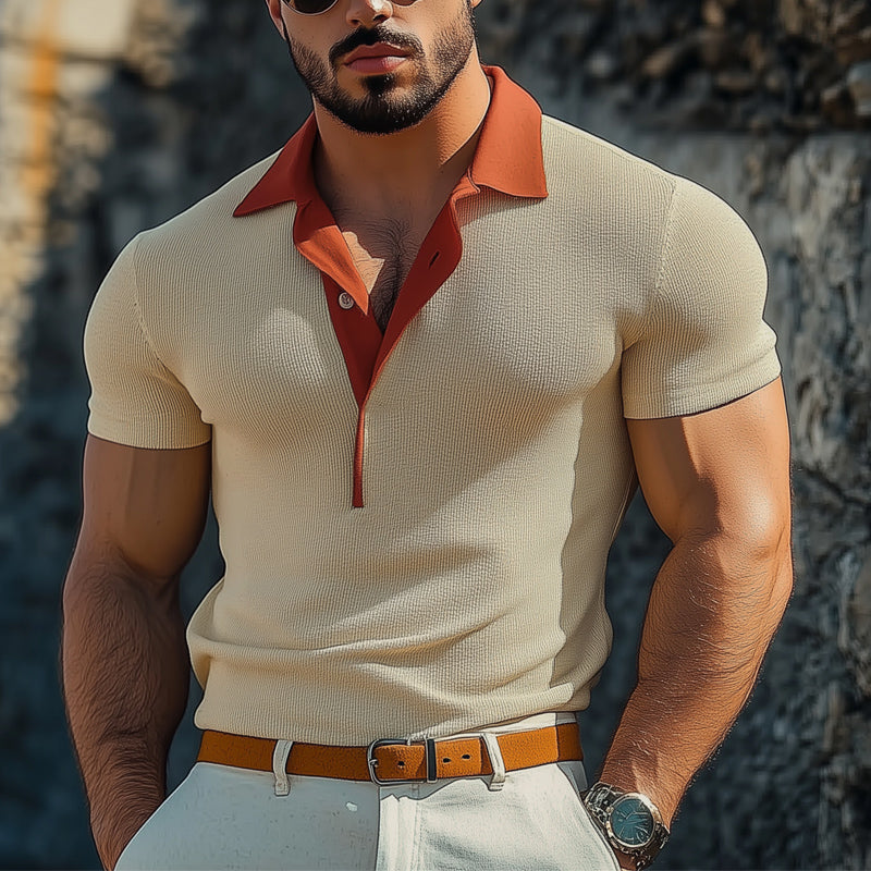 Men's Summer Business Polo Neck Slim Fit Knitted T-Shirt MTA1682D6U