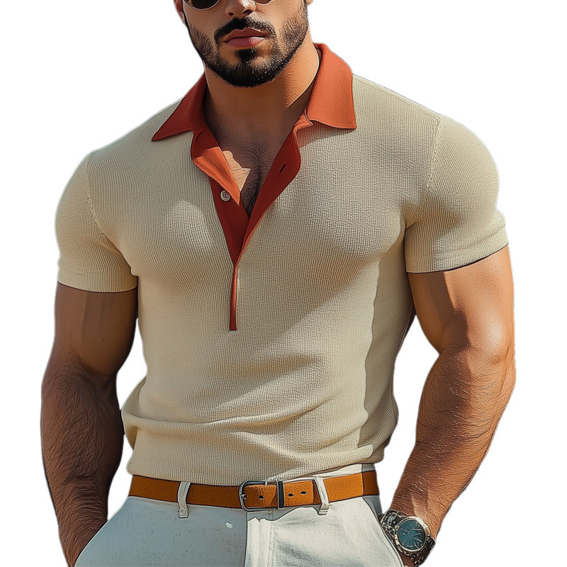 Men's Summer Business Polo Neck Slim Fit Knitted T-Shirt MTA1682D6U