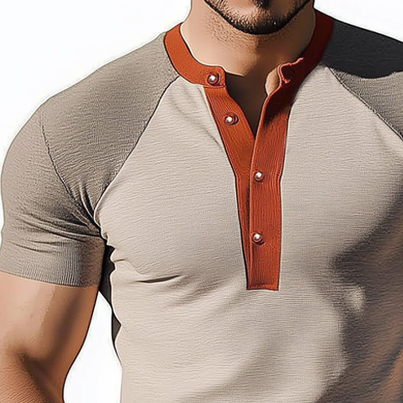 Men's Summer Business Henley Collar Slim Fit Short Sleeve T-Shirt MTA1677D4U