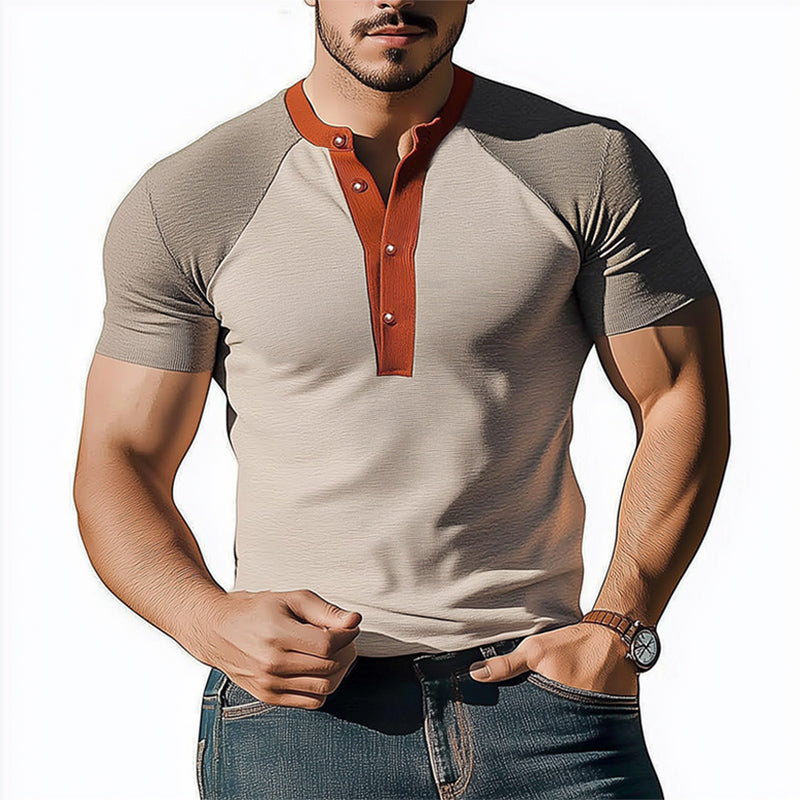 Men's Summer Business Henley Collar Slim Fit Short Sleeve T-Shirt MTA1677D4U