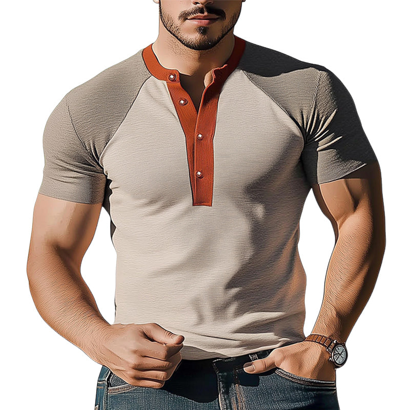 Men's Summer Business Henley Collar Slim Fit Short Sleeve T-Shirt MTA1677D4U