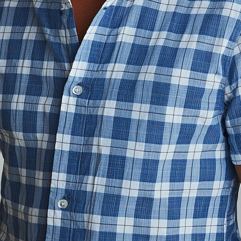 Men's Summer Fashion Retro Plaid Cotton and Linen Casual Shirt MTA1640D0P