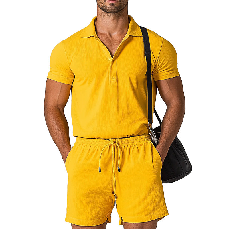 Men's Summer Fashion Cotton And Linen Short-Sleeved Shorts Suit MTA1696D1P