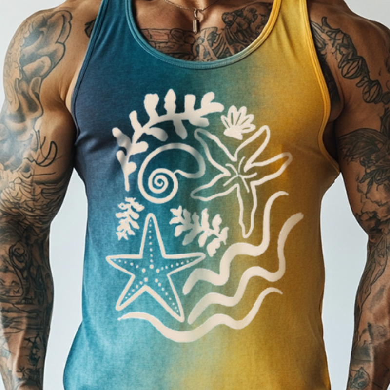 Men's Casual Ocean World Print Crew Neck Tank Top MTA1667D8TO