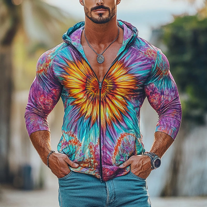 Men's Tie Dye Print Zip-Up Hoodie MTA1779D7X