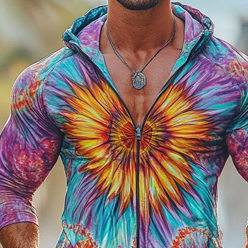 Men's Tie Dye Print Zip-Up Hoodie MTA1779D7X
