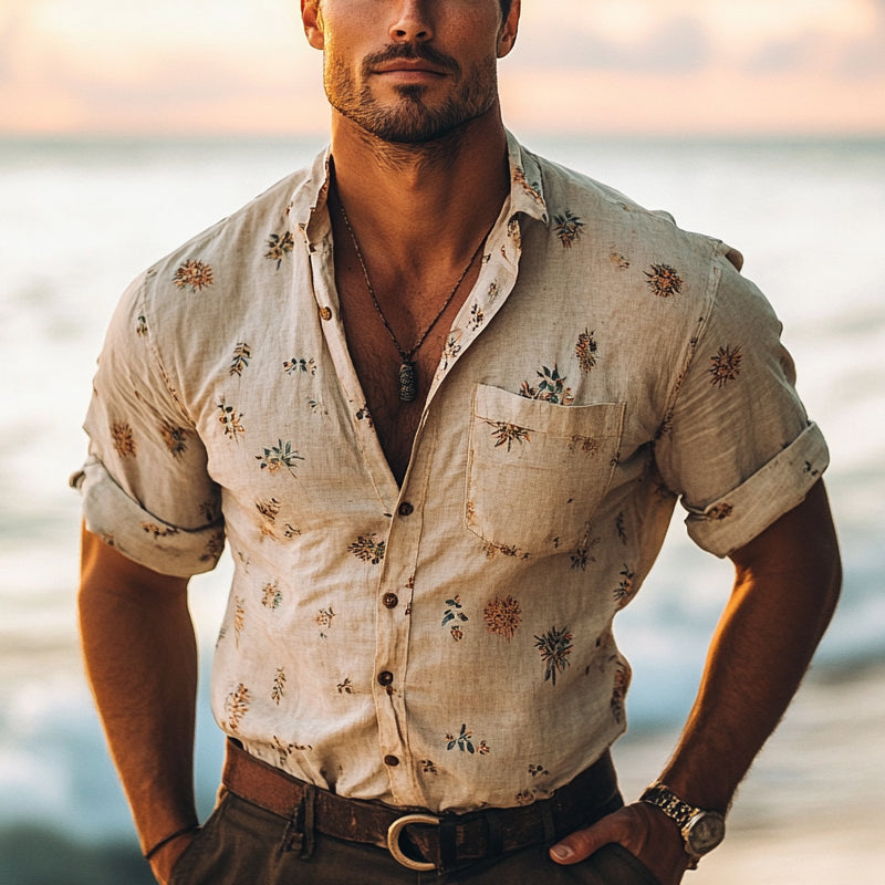 Men's Floral Print Short Sleeve Lapel Shirt MTA1740D9X