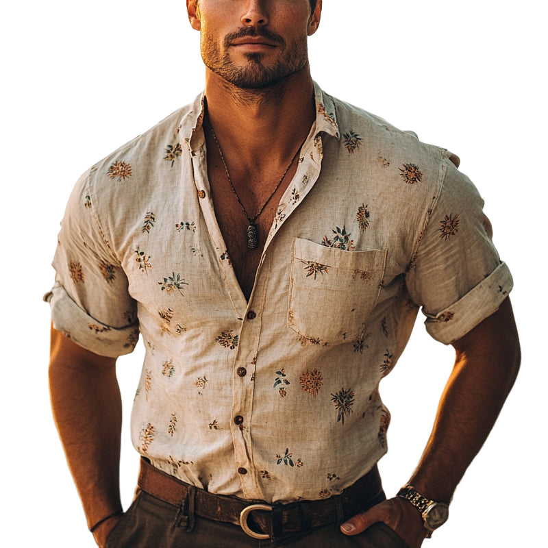 Men's Floral Print Short Sleeve Lapel Shirt MTA1740D9X