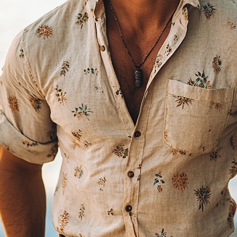 Men's Floral Print Short Sleeve Lapel Shirt MTA1740D9X