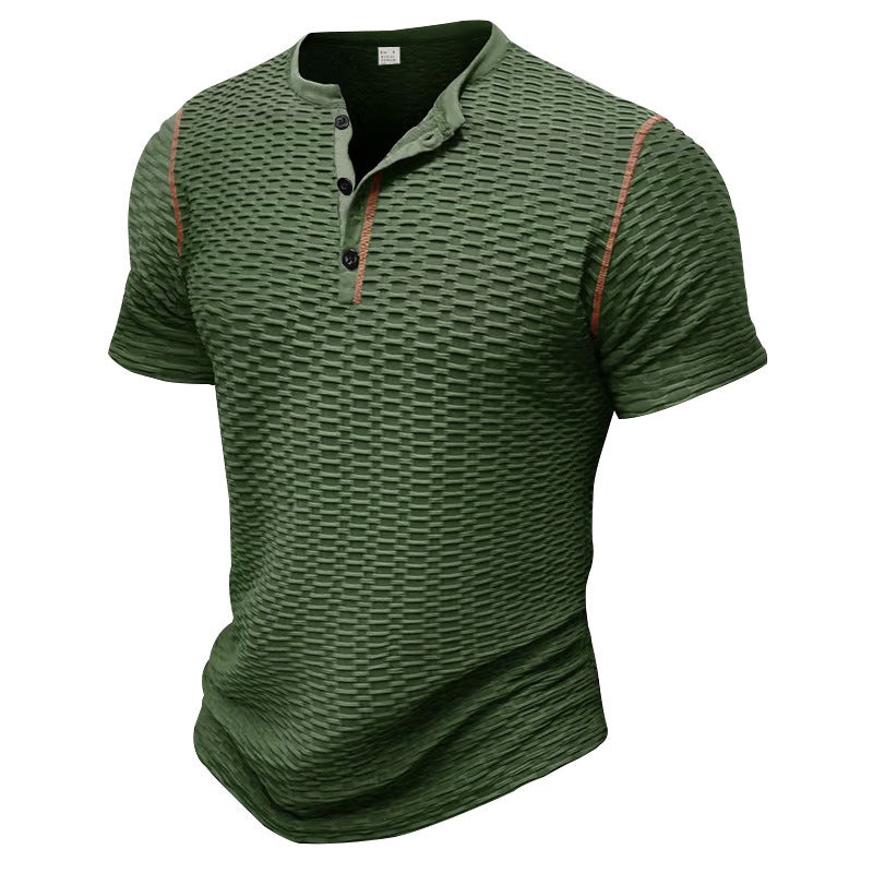 Men's Textured Short Sleeve Henley Neck T-Shirt MTA1744D5X
