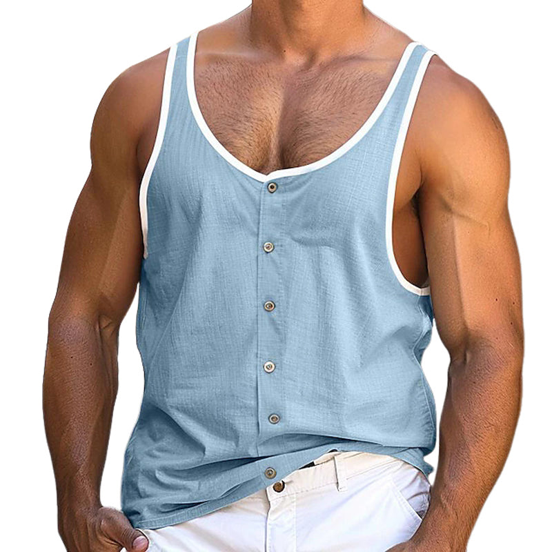 Men's Contrast Button Crew Neck Tank Top MTA1747D1X