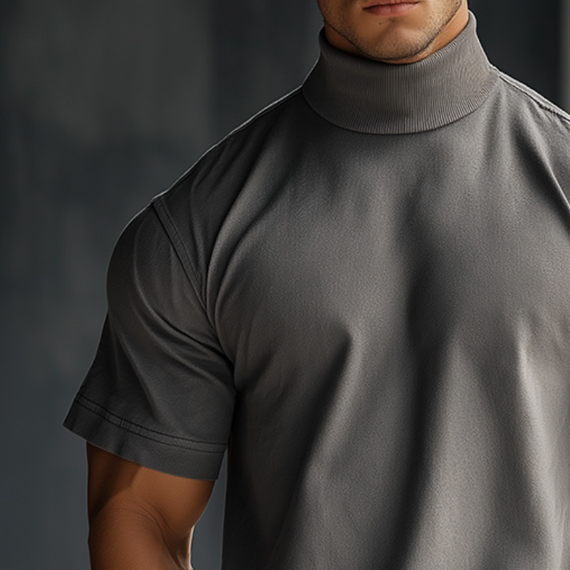 Men's Casual Washed High Collar Short Sleeve T-Shirt MTA1663D8TO
