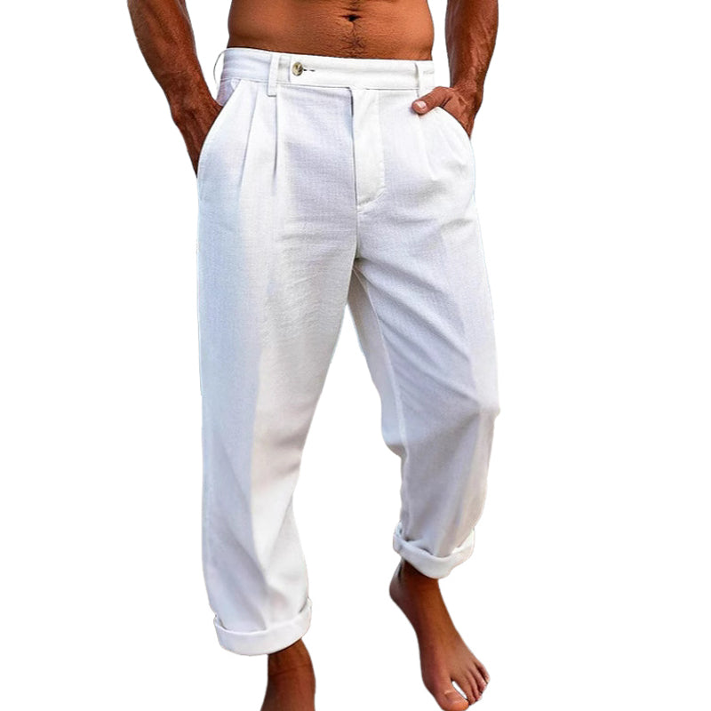 Men's Solid Color Cotton And Linen Casual Pants MTA1780D7X